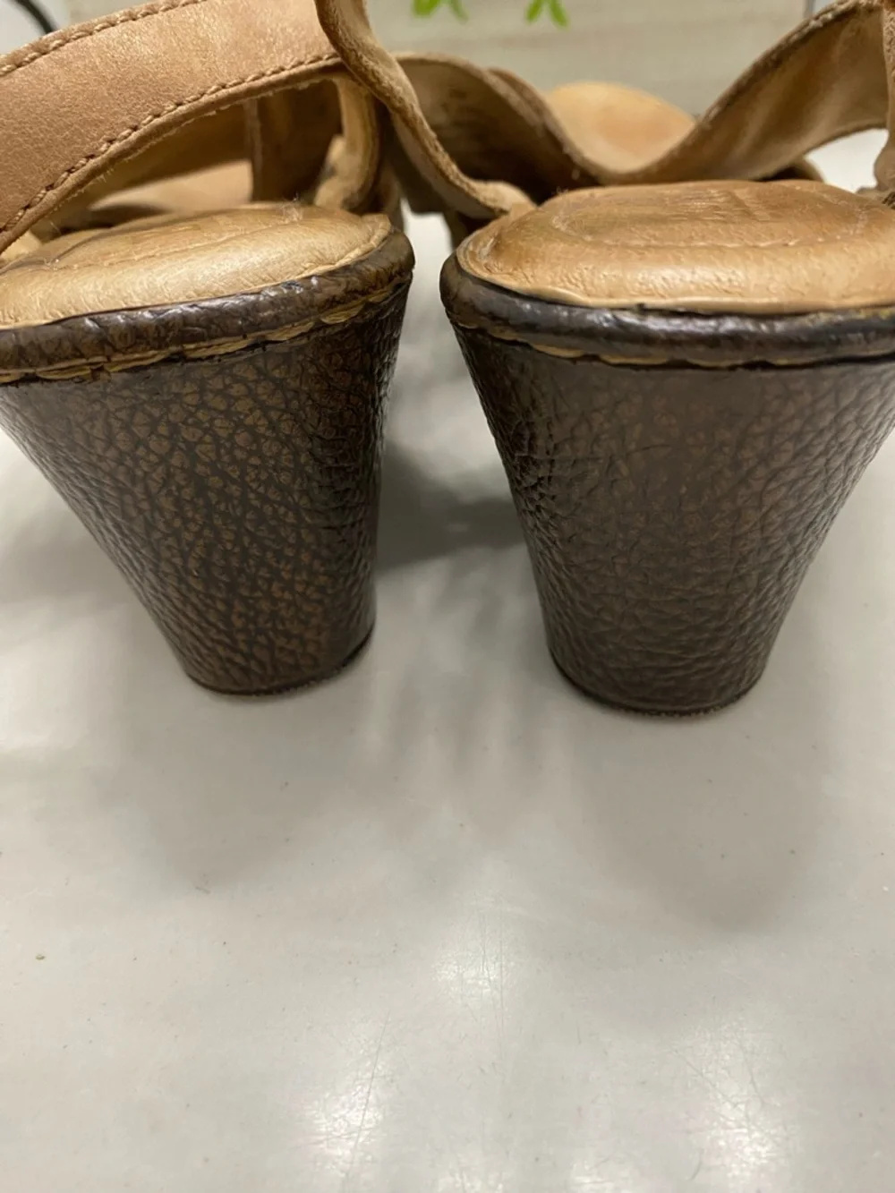 Børn Tan Leather Crisscross Slingback Wedge Sandals Opanka‎ Comfort Size 10